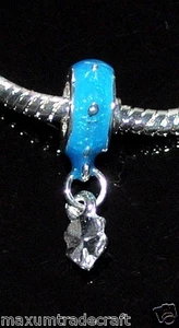 5 cuentas de metal hoja esmalte azul agujero grande (5 mm) se ajustan a pulseras con encanto europeo - Imagen 1 de 1