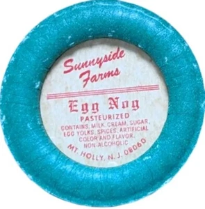 Vintage Sunnyside Farms Christmas EGG NOG Mt Holly New Jersey Milk Bottle Cap - Picture 1 of 6