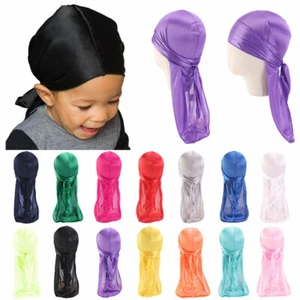 Silky Durag For Kids Long Tailed Hat Bandanas Doo Rag Turban Children's Headwrap - Picture 1 of 26