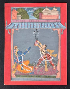 PINTURA VINTAGE DE "ESCUELA BASOLI" HECHA A MANO EN ORO REAL DE "KRISHNA-RADHA". - Imagen 1 de 6