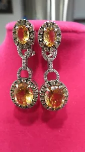 Citrine ,Green Peridot ,Diamonds Dangle Earrings Solid 14k White Gold 10.81gr - Picture 1 of 5