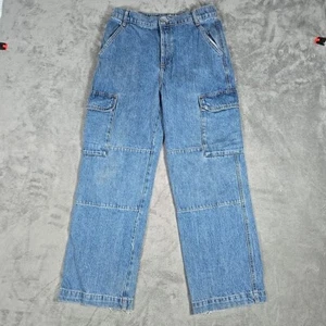 TopShop Cargo Jeans Damen Gr. 30 helle Waschung Knopfleiste hoher Bund doppeltes Knie - Bild 1 von 11