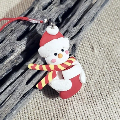 Handcrafted Fimo Clay Snowman Stocking Christmas Zipper Pull - Image 1 of 4