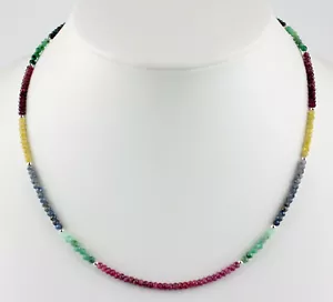 Rubin Saphir Smaragd Kette Regenbogenkette Bunt Facettierte Kugel Collier 47 cm - Bild 1 von 3