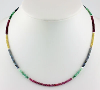 Rubin Saphir Smaragd Kette Regenbogenkette Bunt Facettierte Kugel Collier 47 cm - Bild 1 von 3