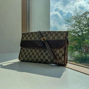 Gucci Shoulder Bag 2way Crossbody Purse PVC Leather GG Supreme Brown Authentic - Picture 1 of 24