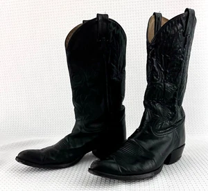 Tony Lama Leather Cowboy Boots Mens 10 D Black Western Heel H1162 Read - Picture 1 of 20