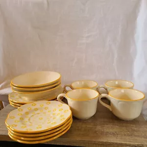 Franciscan Interpace Yellow Dishware Set - 4 Mugs, 4 Saucers, 3 Plates, 3 Bowls - Picture 1 of 12