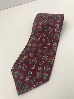 Corbata Adolfo Geométrica Floral Azul Marino Rojo Dorado Seda Foto 1 de 4