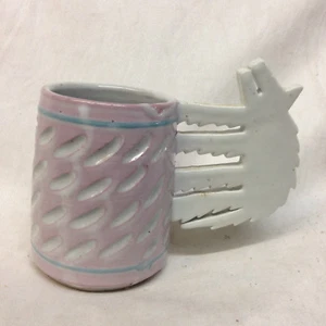 CUNNINGHAM POTTERY IOWA MUG WOLF COYOTE DOG HANDLE PINK PURPLE SOUTHWEST 91 - Picture 1 of 7