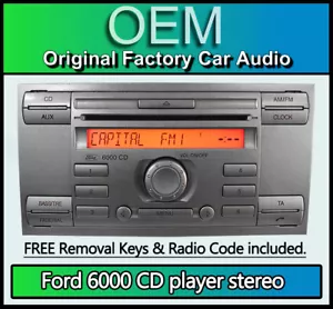 Ford 6000 Reproductor De CD, Fusion Radio Coche Headunit + Extracción Keys Plata - Imagen 1 de 3