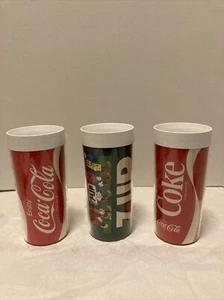 Vintage 3 Piece Therma Serve Coca Cola & 7-up Plastic Tumblers Glasses - Picture 1 of 11