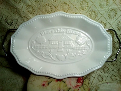 BREAD TRAY SILVER & PORCELAIN Godinger  Serving Rack  11"-  NIEW IN BOX - Image 1 of 4