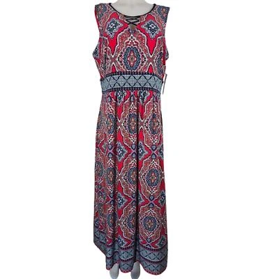 Maxi Vestido Para Mujer Sandra Darren Nuevo con Etiquetas Rojo Azul Diseño Sin Mangas XL Foto 1 de 4