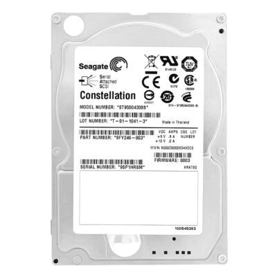 Seagate 500 GB ST9500430SS 64MB Cache 7200 RPM SAS II 2.5" Inch Constellation - Image 1 of 4
