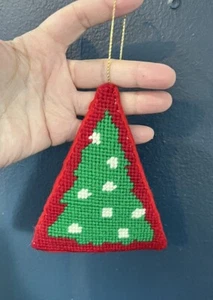 Adorno de árbol de Navidad vintage hecho a mano con respaldo de terciopelo rojo grande - Imagen 1 de 5