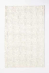 Modern Geometric Wool Rug Hand-Tufted in Cream Luxurious Soft Decor - Picture 1 of 2