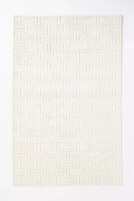 Alfombra de lana geométrica moderna acolchada a mano en crema lujosa decoración suave Foto 1 de 2