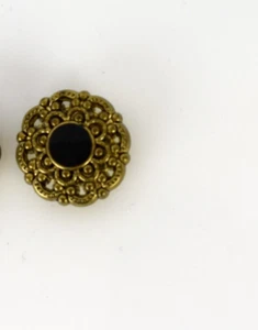 Copribottone Vintage Rotondo Bronzo con Perline Centrali Nere Coperchio Singolo - Foto 1 di 6