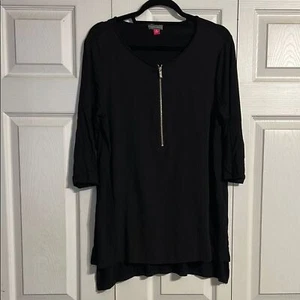 TUNICA VINCE CAMUTO taglia media tecnica mista nera cerniera vestibilità rilassata Moto Henley - Foto 1 di 7