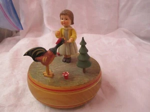 Vintage Swiss Reuge wood moving Music Box Child Girl with Rooster works - Picture 1 of 4