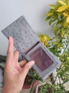 Genuine Ostrich Skin Leather Wallet Men's Bifold Gray - Picture 1 of 16