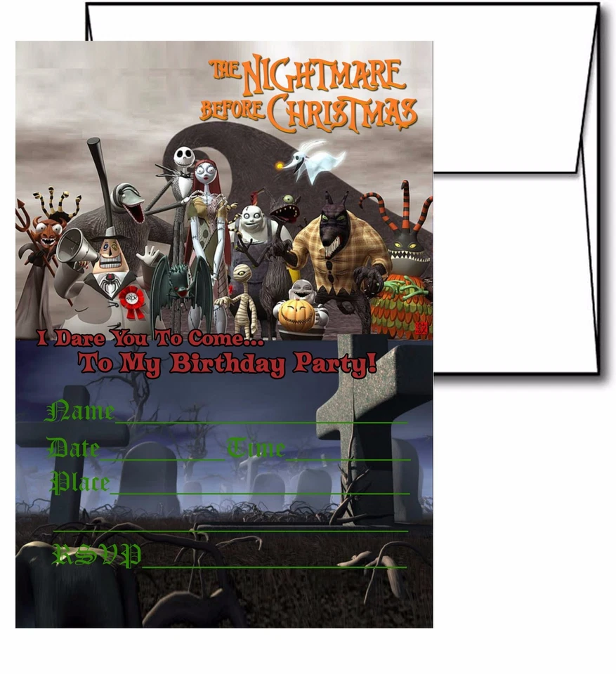 12 cartões convite Nightmare Before Christmas (12 envelopes brancos incluídos) #2 - Imagem 1 de 1
