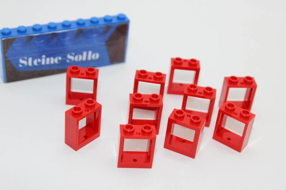 Lego (c) 10x Fenster 1x2x2 ohne Glas - rot / red - 60592   - window - Bild 1 von 1