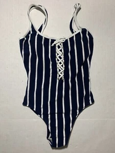 Sessa One Piece vintage Swimsuit Striped Navy Womens Size 12 - Picture 1 of 4