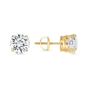 3 kt runde im Labor gezüchtete Diamant-Ohrringe 14 K Gelbgold E/VS Korbschraube IGI Zertifikat - Bild 1 von 3