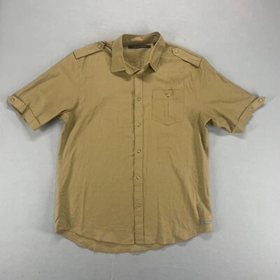 Sean John Shirt Mens XL Brown Tan Button Up Short Sleeve Linen Pocket - Image 1 of 4