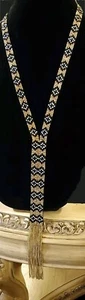 Gold & Black White Y Shape Beaded Lariat Fringed Necklace 25 Inch Free Shipping  - Picture 1 of 4
