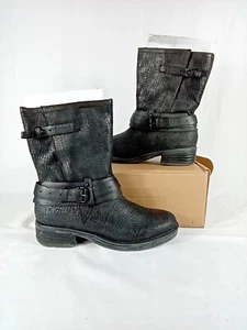 Caswell Rustic Moto Leather Black Gray Side Zip Boots Distressed sz 9 M - Picture 1 of 5