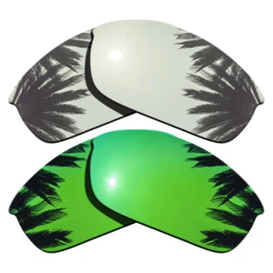 Silver Mirrored&Green Replacement Lenses for-Oakley Flak Jacket Polarized - Picture 1 of 4