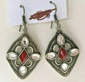 Silberton und Strass Diamantform Tropfen Ohrringe Kreuz Gothic Cosplay - Bild 1 von 2