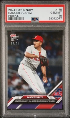 2024 PSA 10 Topps Now 175 Ranger Suarez Phillies Lowest Era Purple /25 - Image 1 of 2