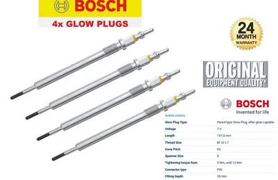 4x BOSCH GLOW PLUGS for MERCEDES BENZ CLS CLS350d 4matic (257.321) 2017->on - Image 1 of 4