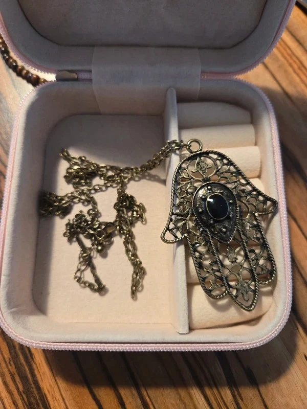 Kette Hand der Fatima Anhänger Kette + Anhänger Farbe Gold Edelstein Glück - Bild 1 von 4