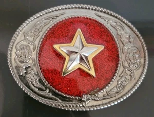 Cowboy Cowgirl Rodeo Glitter Western Star Belt Buckle Red - Picture 1 of 3