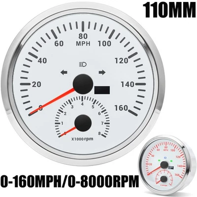 110mm Waterproof GPS Speedometer 0-160MPH with Tachometer 8000RPM for Boat Car - Image 1 of 4