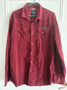 Diesel Mens Shirt Large Burgundy Cord Western Rodeo Snap Needle Utility XXL VGC - Picture 1 of 7