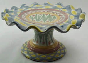 11 1/2" Vintage MacKenzie Childs Ruffled Cake Plate Stand VS191.1 - Picture 1 of 7