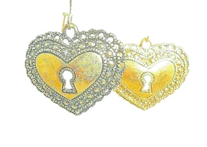 New Beautiful Gold-tone HEART with Keyhole Drop Dangle Earrings 1-3/4" Long - Picture 1 of 3