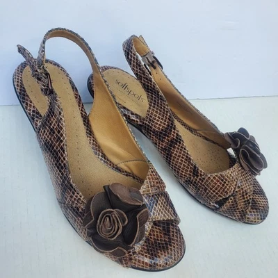 Softspots Women's Brown Peep-Toe Slingback Shoes Faux Leather Snakeskin Sz 8.5W - Image 1 of 4