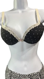 Victoria's Secret BH Damen 34B schwarz gepunktet Spitze Push Up Bügel Dessous - Bild 1 von 4