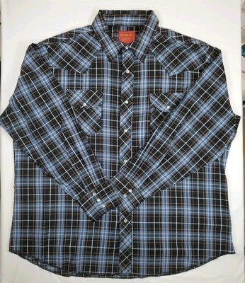 Camisa Rustler X- Long Tails Para Hombre Perla A Presión Manga Larga Azul A Cuadros Talla XXL Foto 1 de 4