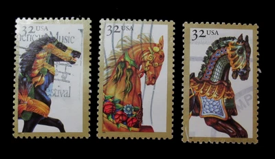 US Postage Stamp Scott 2976-2978 Carousel Horses 1995 Lot of 3 Used - Image 1 of 2