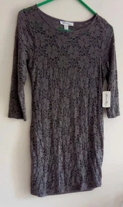 FOREVER 21 Lace Dress Sheath Form Fitting Long Sleeves Lace Pattern Gray/Taupe M - Picture 1 of 4