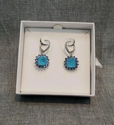 Серьги-капли для вечеринок с бомбами - натуральный сплав синий кварц родиевая пластина блеск - Изображение 1 из 3