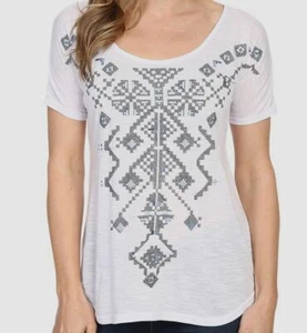 $60 Roper Womens White Poly Slub Jersey Short Sleeve Pullover T-Shirt Top Size L - Picture 1 of 4